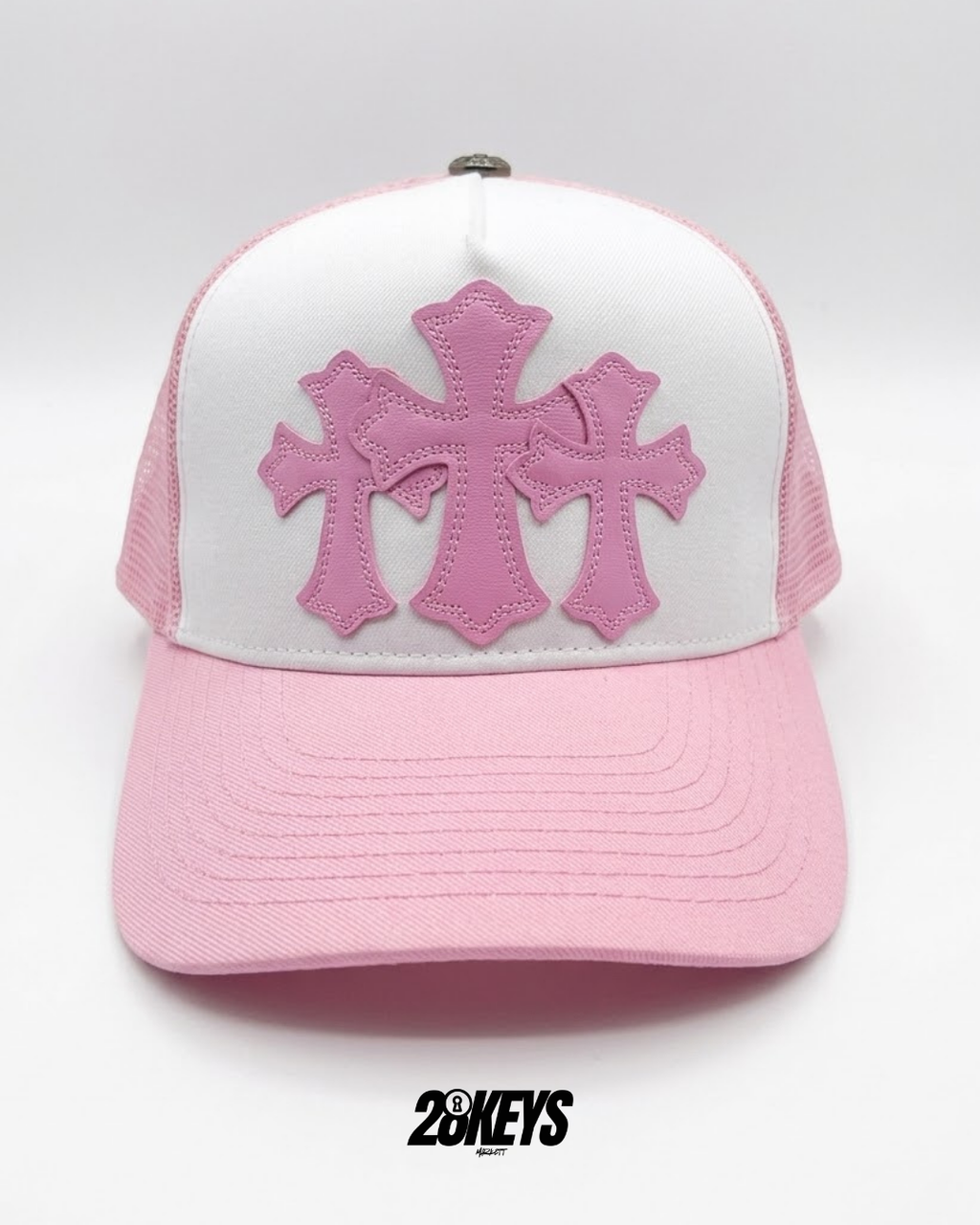 Gorro chrome hearts curvo rosa