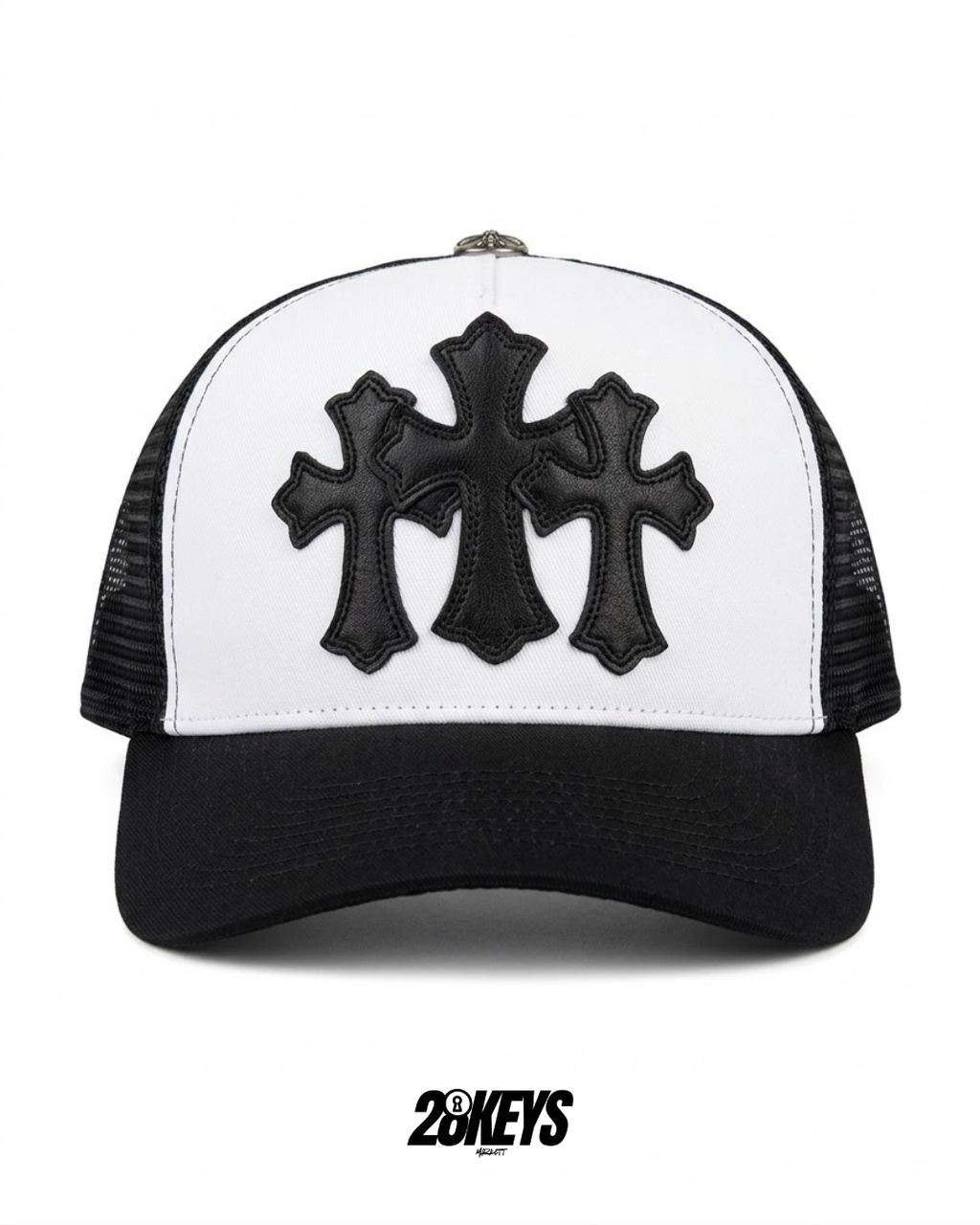 Gorro chrome hearts curvo negro/blanco