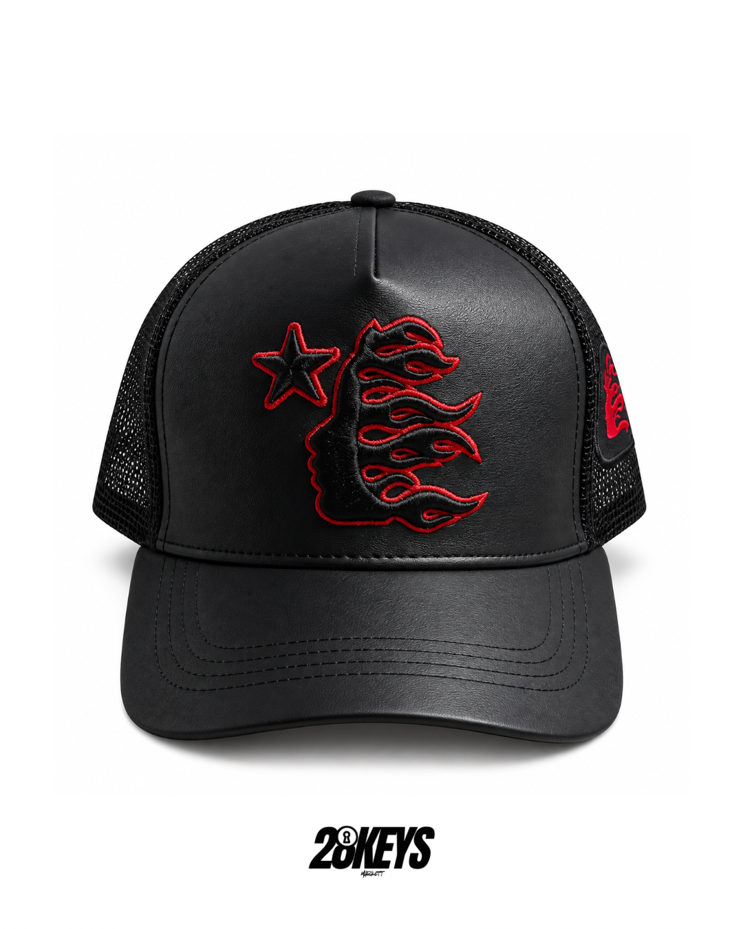 Gorro hellstar logo rojo curvo cuero